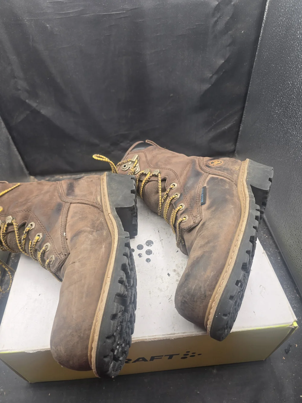 Hawke & Co Brown Leather Work Boots with Yellow Laces